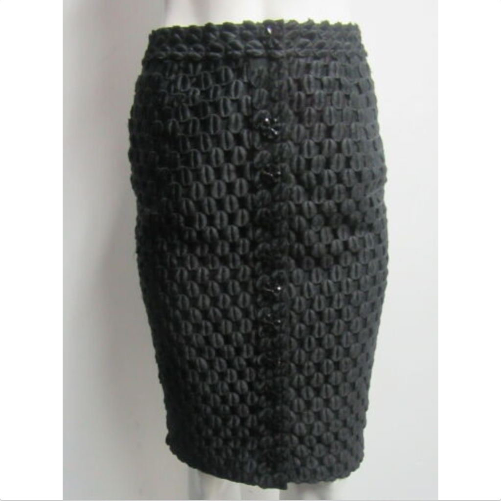 Byron Lars Black Crochet Straight Skirt